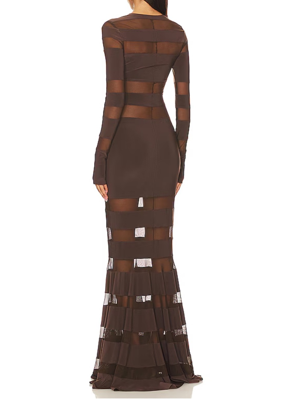 Norma Kamali Spliced Dress Fishtail Gown in Chocolate & Chocolate Mesh Medoum